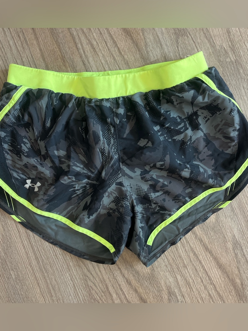 Under Armour Men's Black Camo Swim Hybrids with Neon Lime Accents